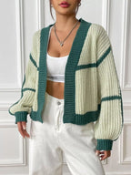 Color-block Ribbed Knit Open-front Cropped Cardigan (7)