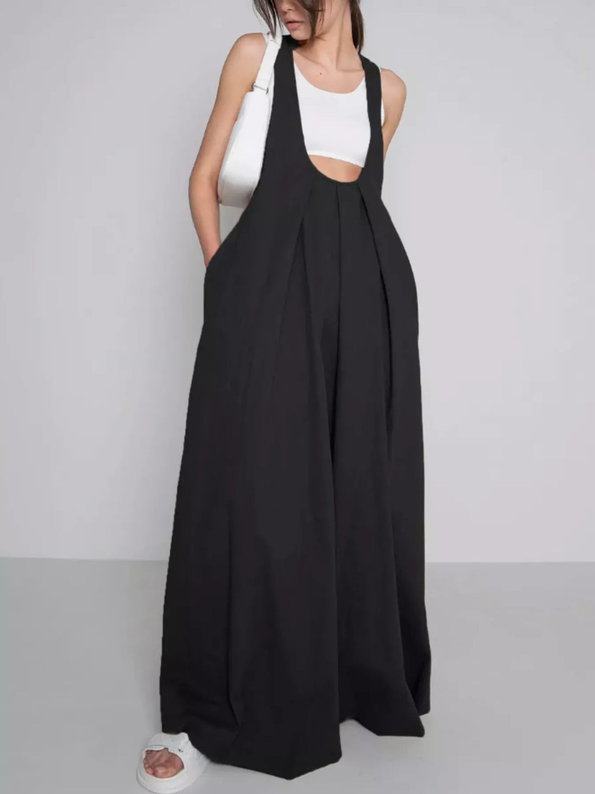 Pleated Overall Dress Pockets
