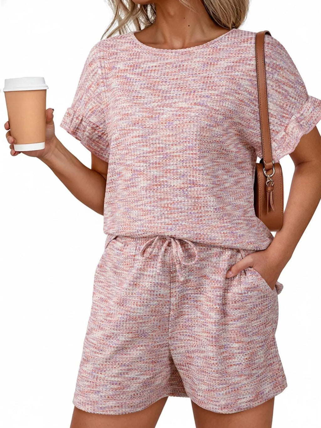 Ruffle Sleeve Textured Top Shorts Set (5)