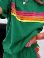 Rainbow Striped Round Neck Top Shorts Set (2)