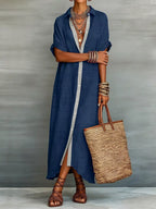 Casual Linen Shirt Dress Button-down Front (13)