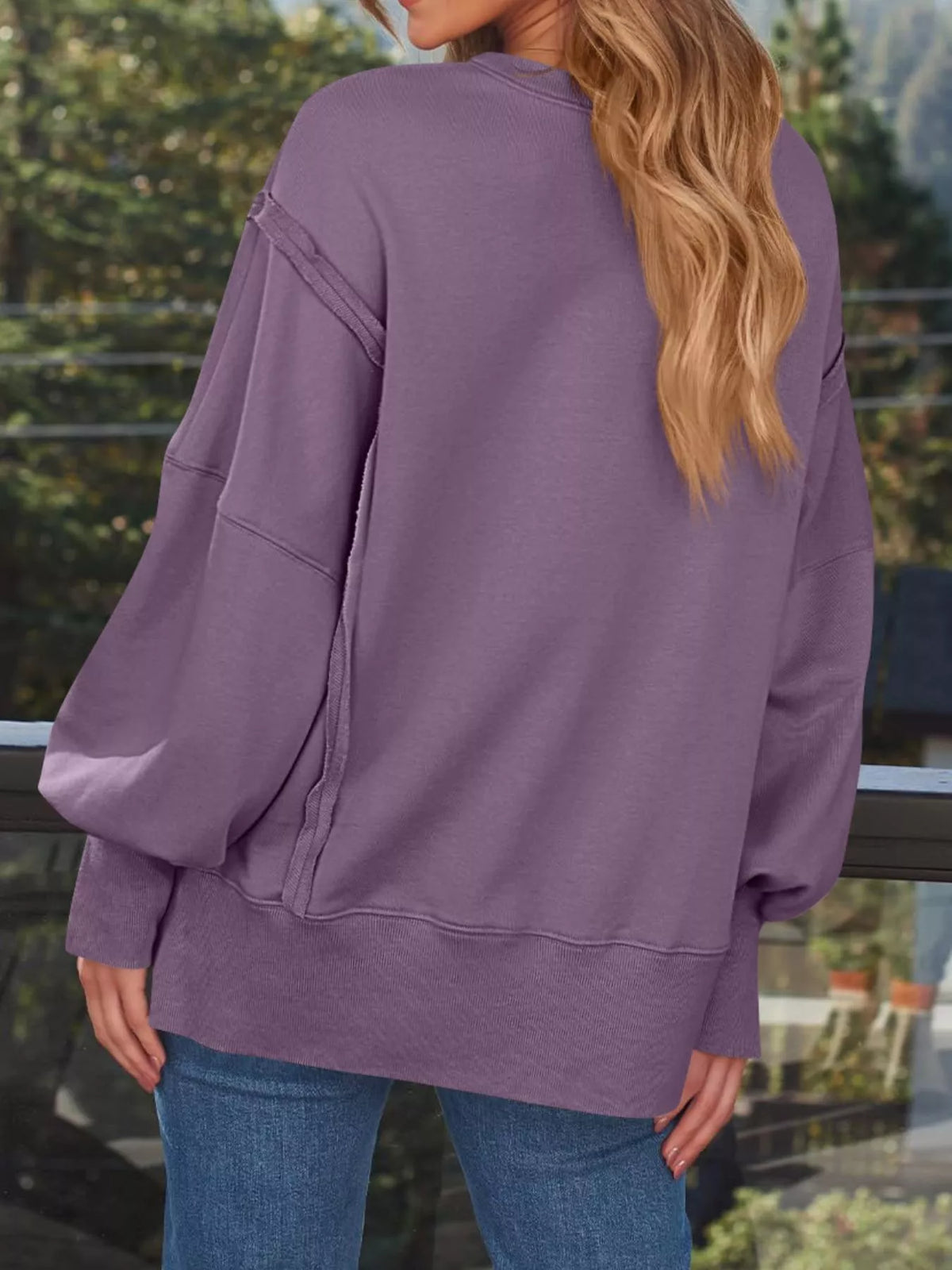 Side Slit Long Sleeve Oversized Sweatshirt (32)