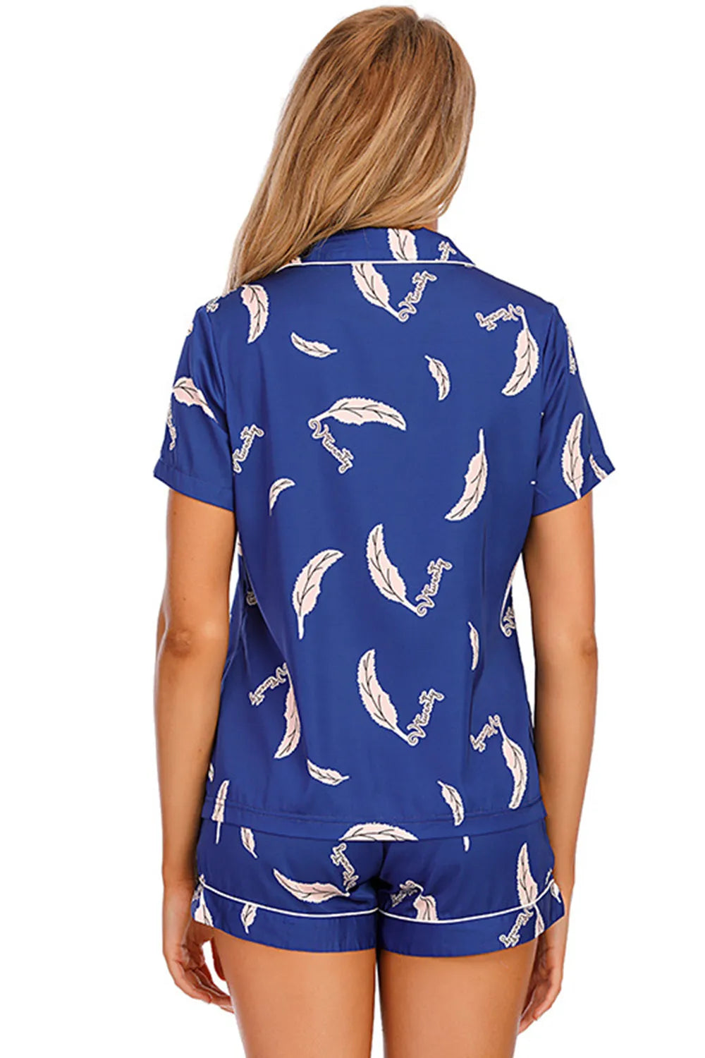 Printed Button Up Short Sleeve Top Shorts Lounge Set (13)