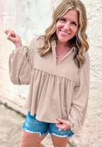 Corded Johnny Collar Long Sleeve Babydoll Blouse (19)