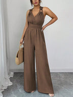 Sleeveless V-neck Wide-leg Jumpsuit O-ring Detail (10)