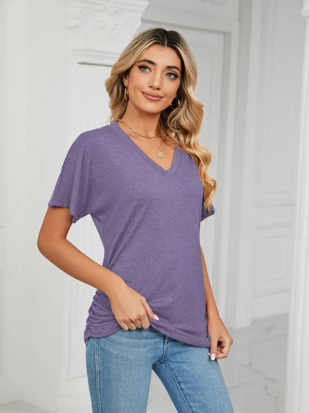 V-neck Short Sleeve T-shirt (8)