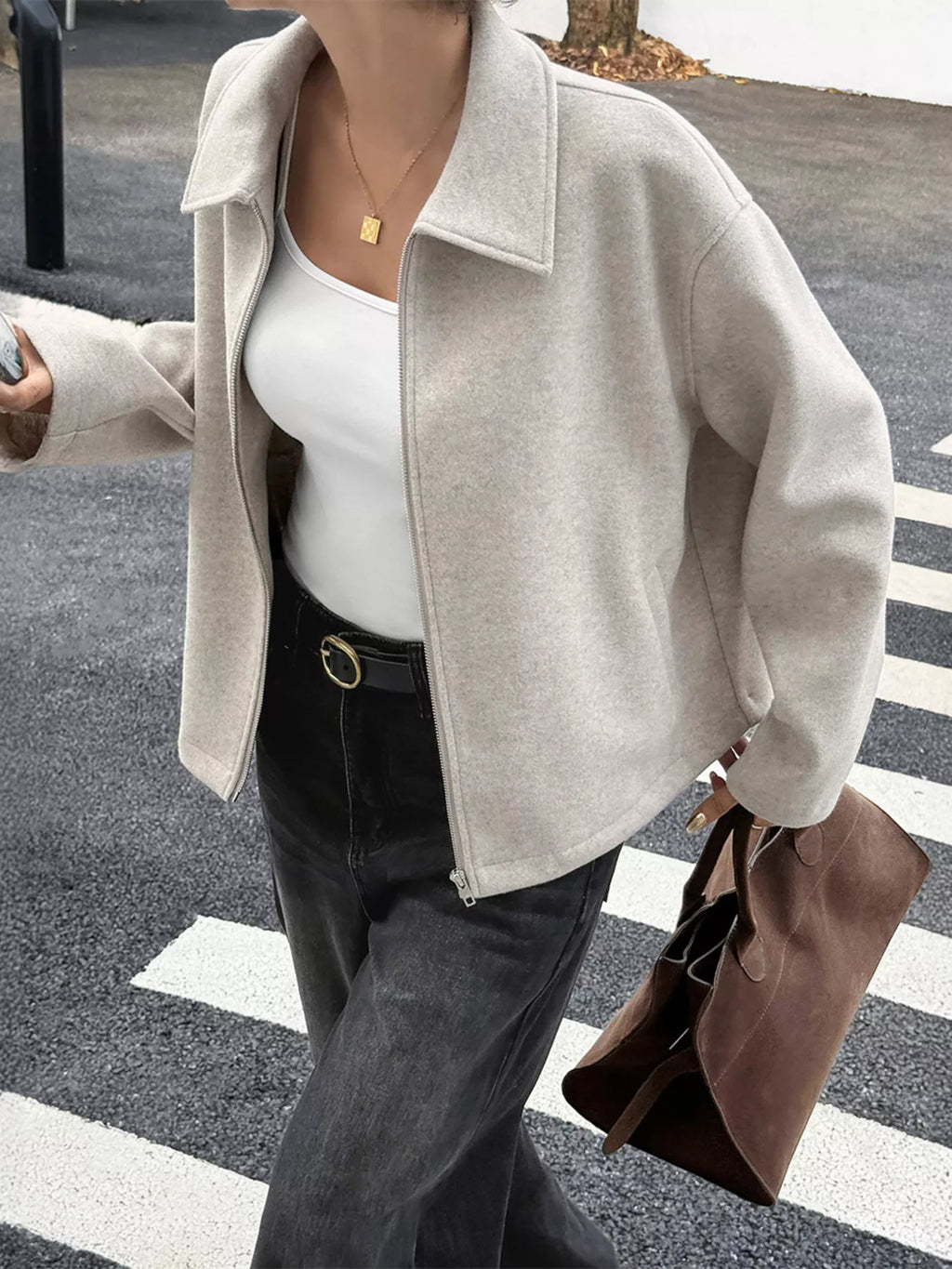 Zip-up Dropped Shoulder Jacket (3)