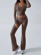 Ruched Long Sleeve Top Pants Set (11)
