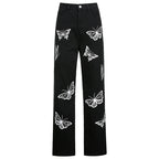 Butterfly Print High-waisted Straight-leg Jeans photo 3