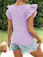 Gingham Ruffle Sleeve Square Neck Blouse (21)