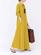 Full Size Button Front Long Sleeve Maxi Shirt Dress Plus (44)