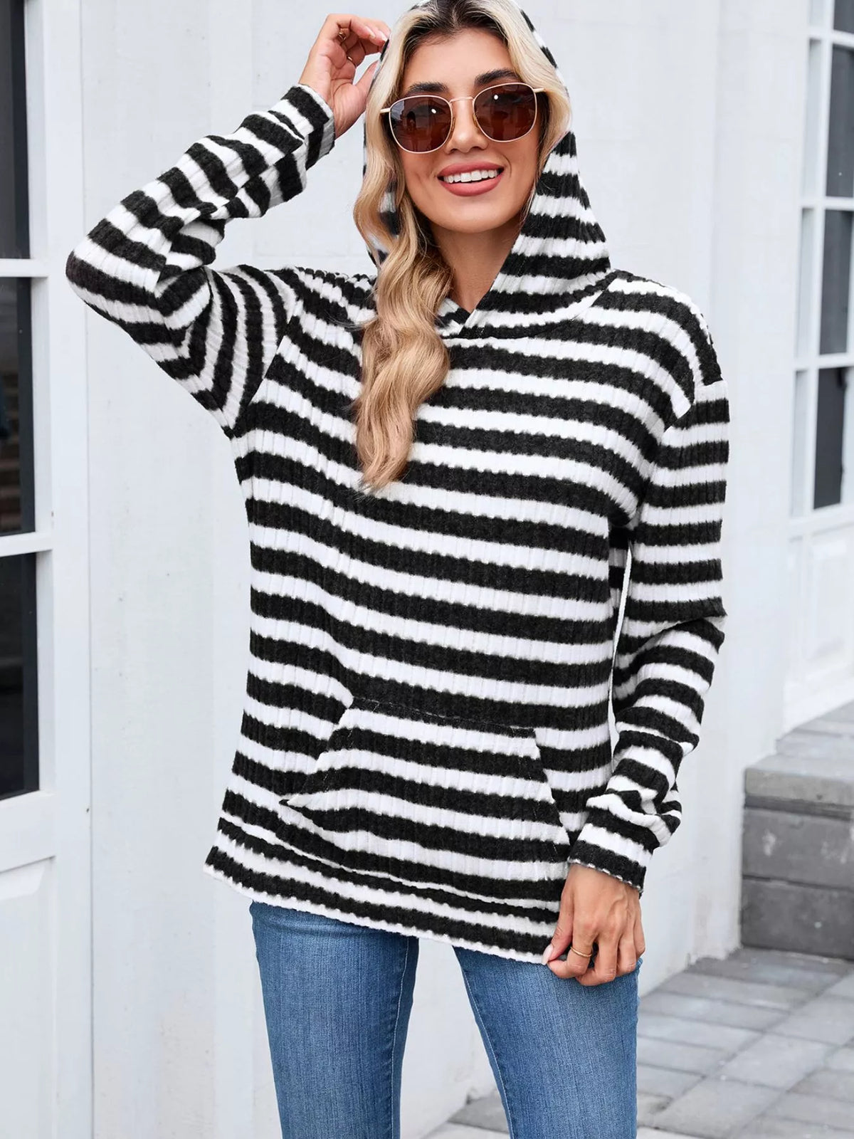 Striped Dropped Shoulder Hoodie (11)