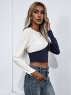 Cropped Contrast Round Neck Short Sleeve Tee (19)