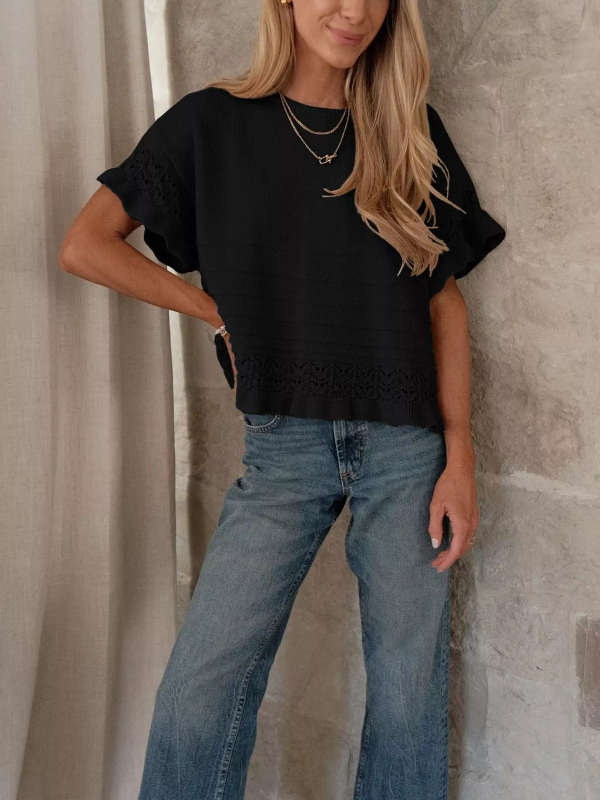 Lace Trimmed Knit Top (14)