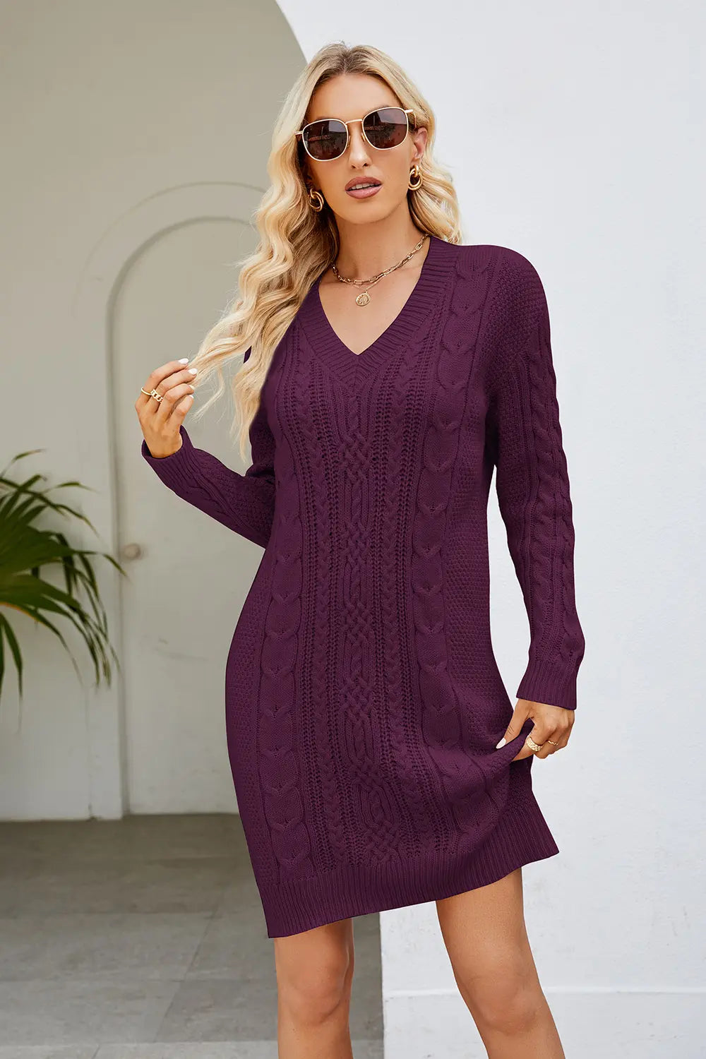 Cable-knit Long Sleeve Sweater Dress (8)