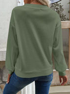 Casual V-neck Waffle Long Sleeve Top (10)