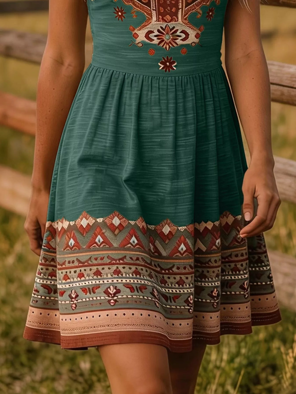 Tribal Print Sleeveless A-line Summer Dress (21)