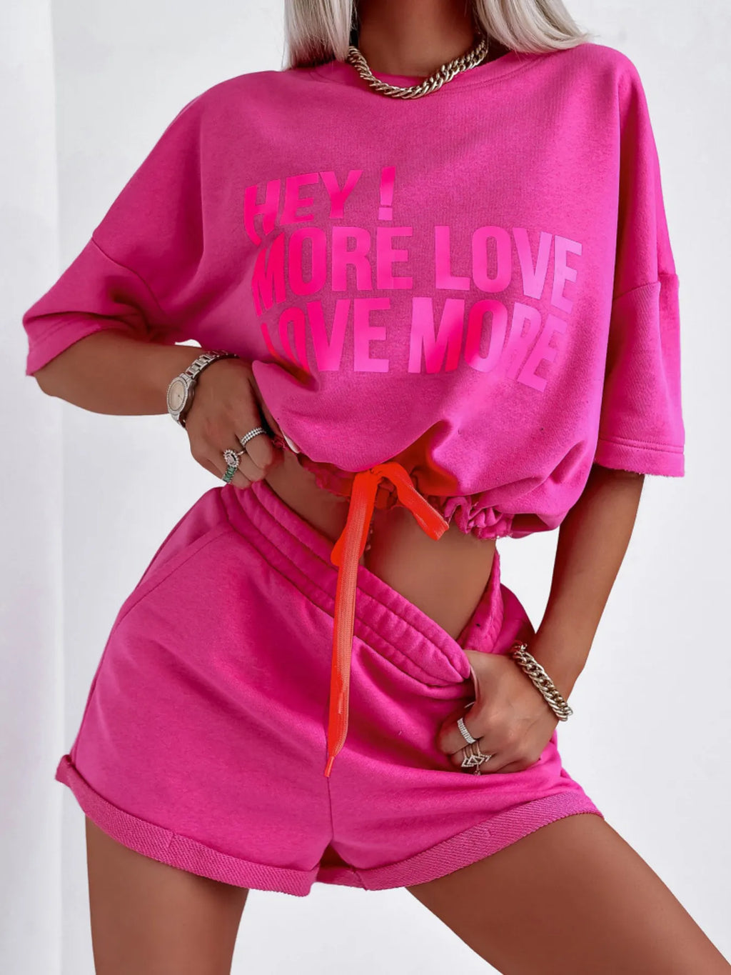 Letter Graphic Top Shorts Set