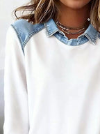 Full Size Denim Trim Long Sleeve Top Plus (2)