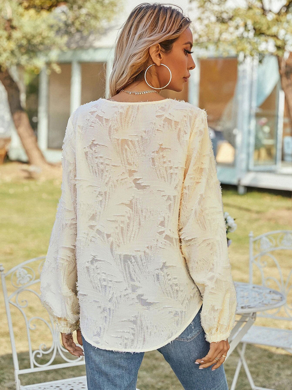 V-neck Long Sleeve Blouse (2)