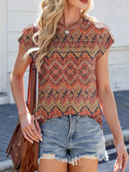 Printed Round Neck Cap Sleeve Top (25)