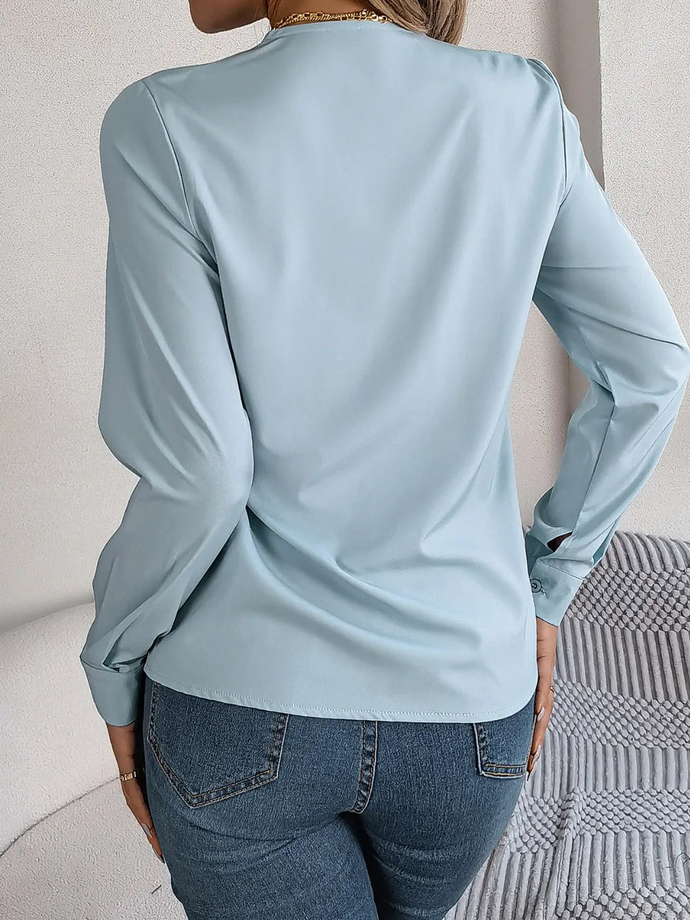 V-neck Long Sleeve Blouse (8)