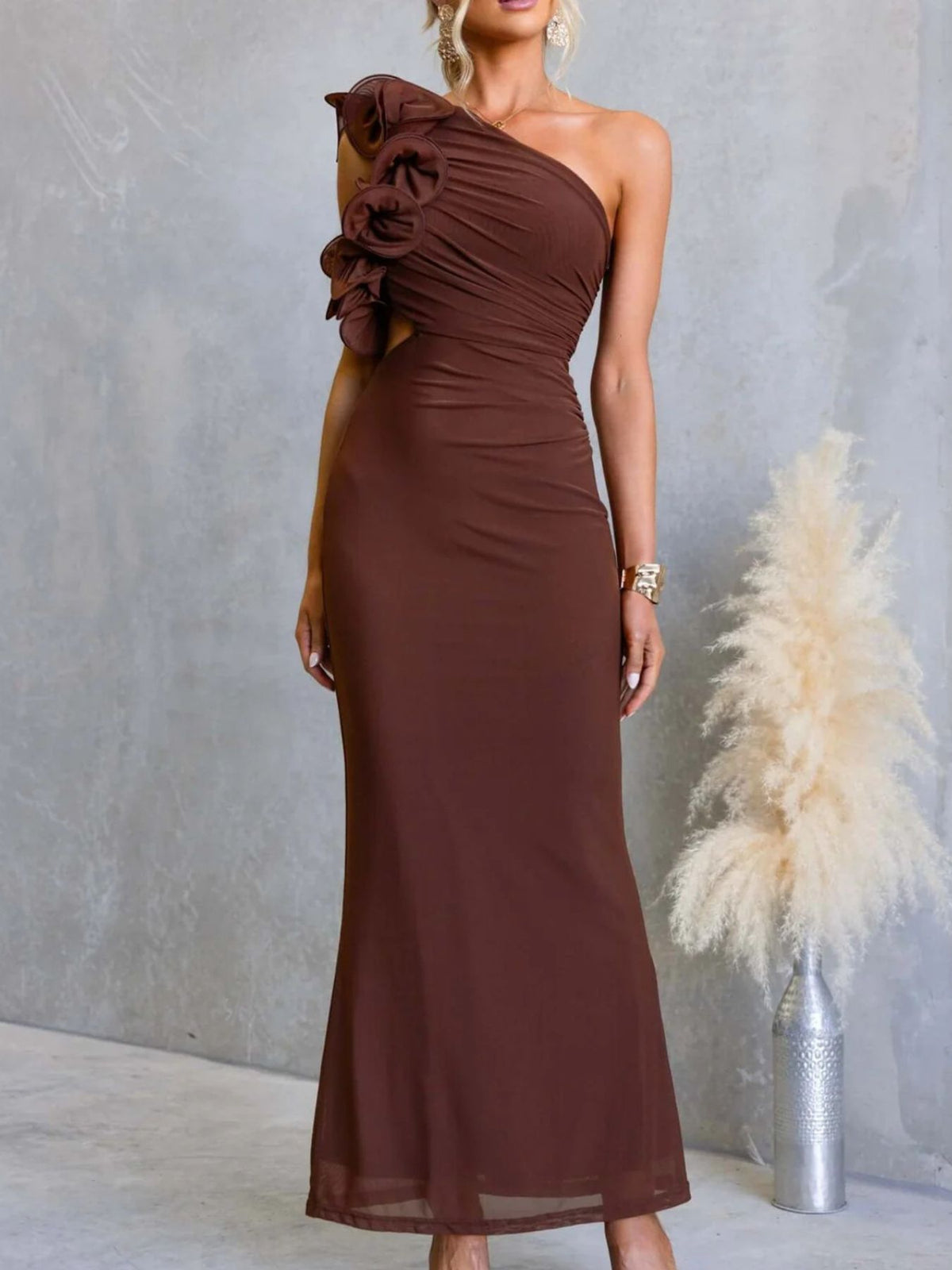 One-shoulder Floral Trim Sleeveless Maxi Dress (25)