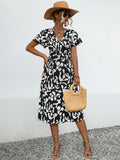 Printed V-neck Short Sleeve Dress