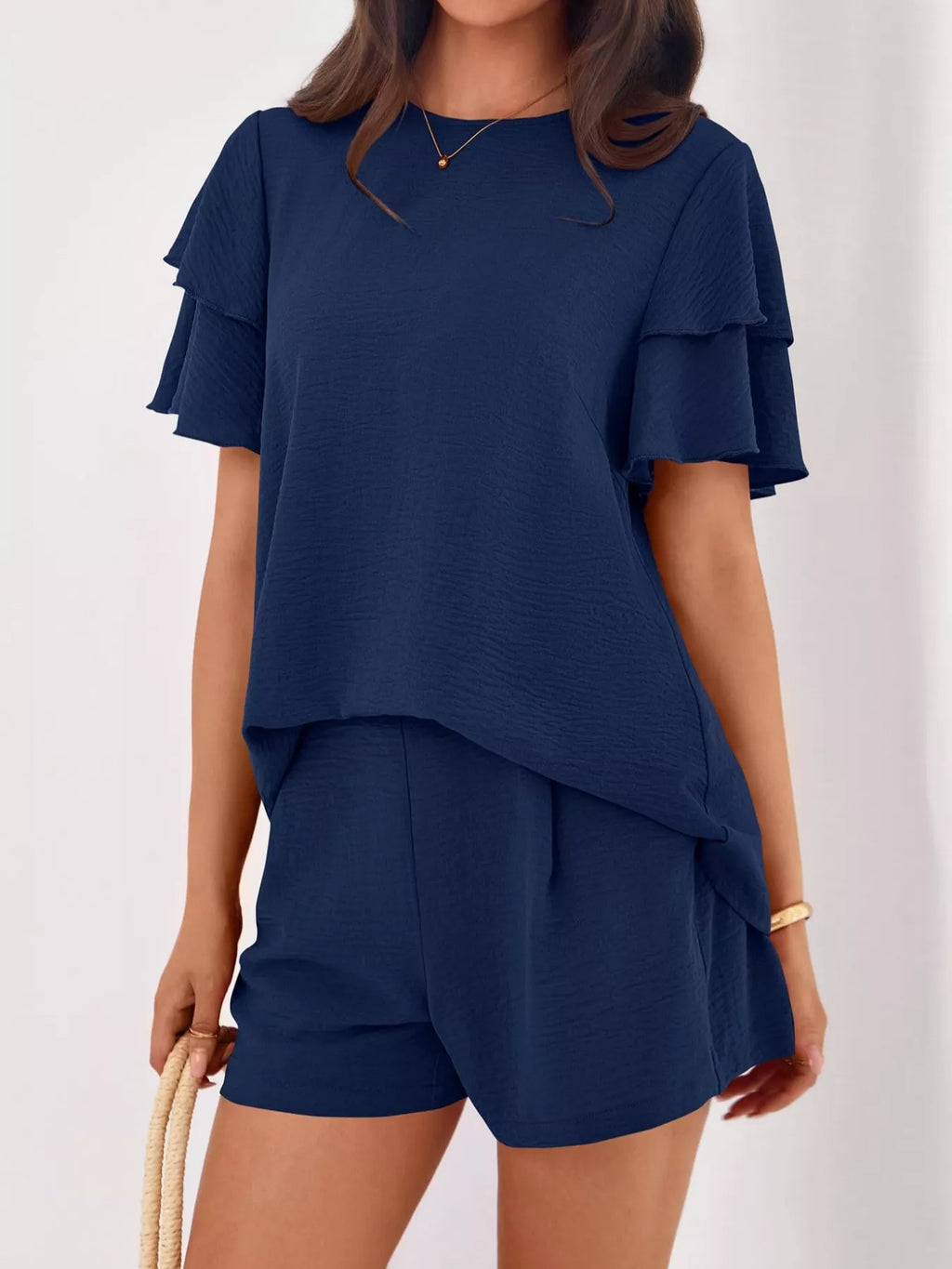 Ruffle Sleeve Top Shorts Two-piece Set (21)