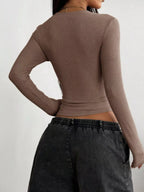Ribbed Knit Long Sleeve V-neck Top (3)