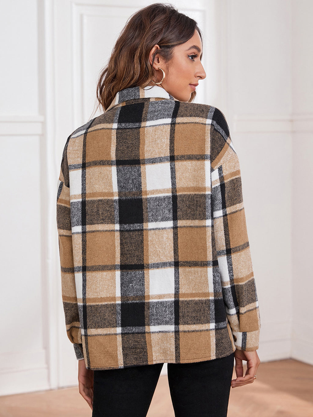 Plaid Collared Neck Button Down Jacket (6)