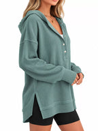 Full Size Snap Button Placket Dropped Shoulder Hoodie Plus (2)
