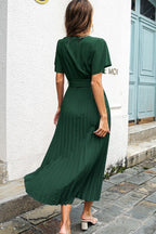 Flutter Sleeve Belted Surplice Midi Dress (3)