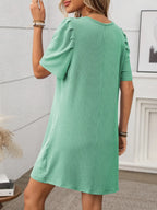 Textured Round Neck Short Sleeve Mini Dress (15)