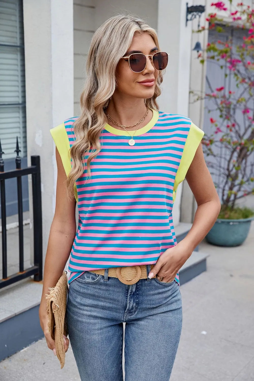 Contrast Striped Round Neck T-shirt (9)