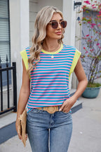 Contrast Striped Round Neck T-shirt (9)