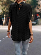 Swiss Dot Mock Neck Half Sleeve Blouse (23)