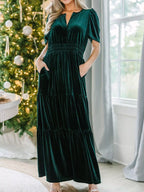 Velvet Tiered Short Sleeve Maxi Dress (2)