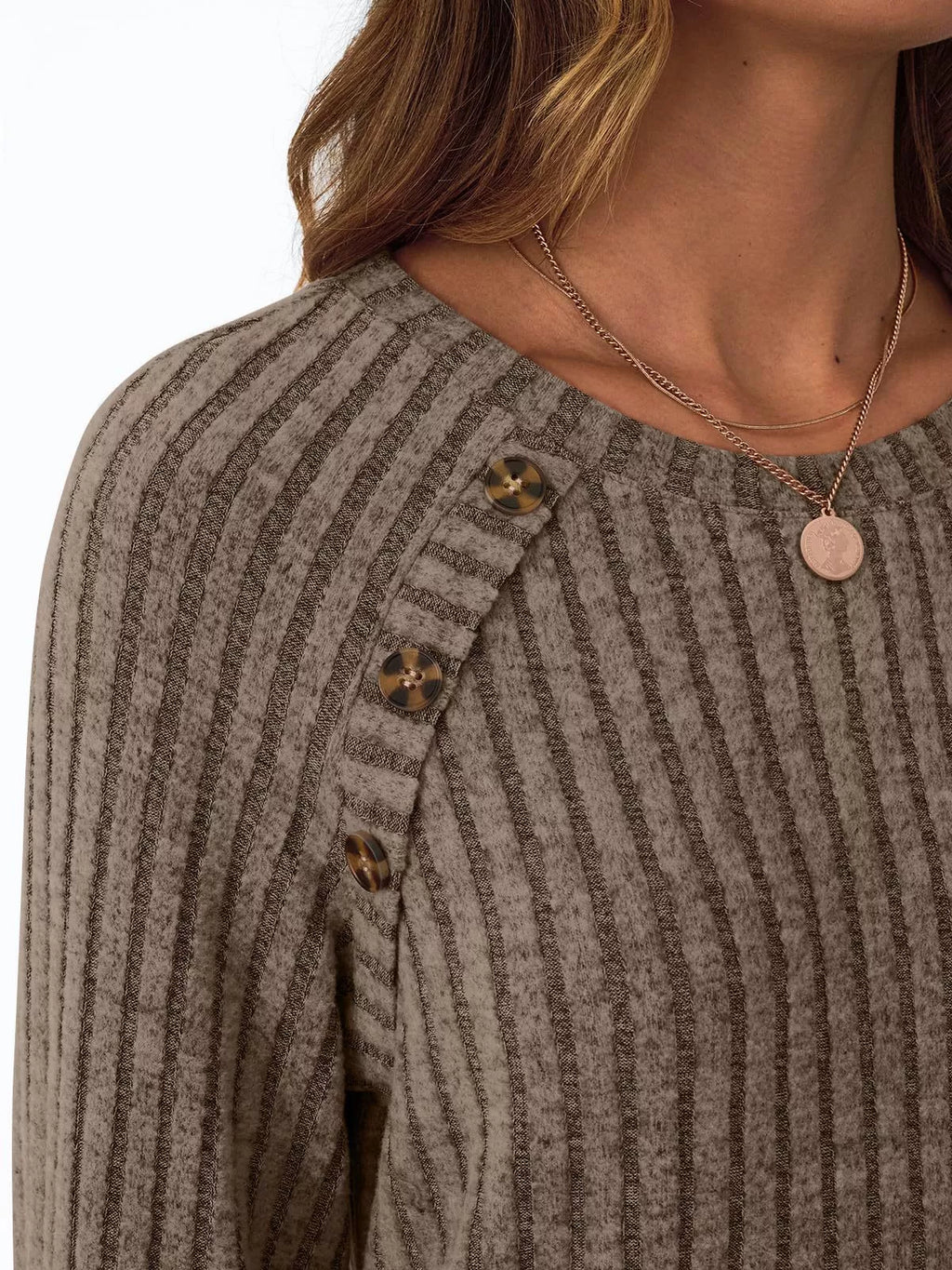 Ribbed Knit Decor Button Long Sleeve T-shirt (29)