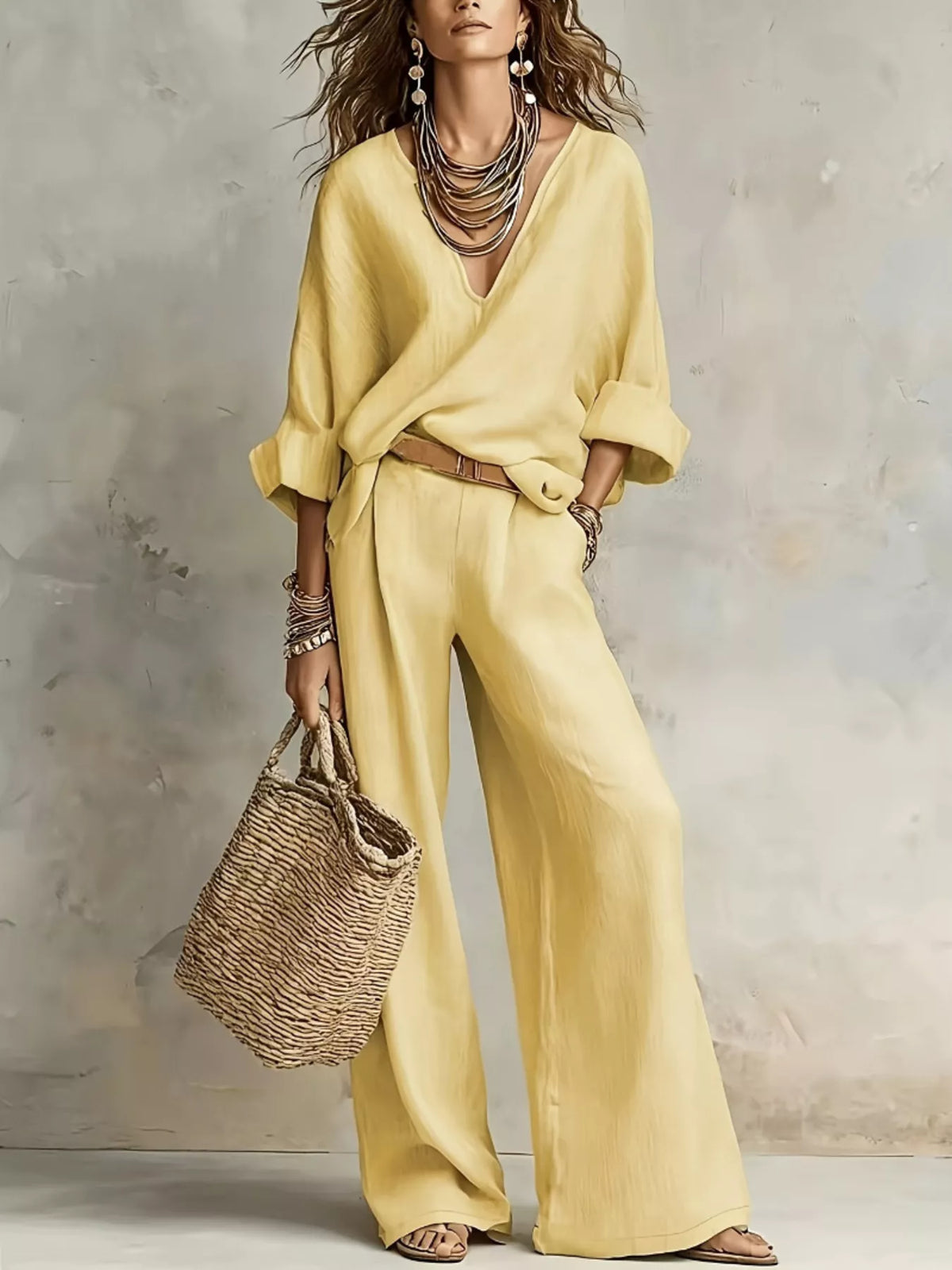Full Size Loose Fit Top Wide-leg Pants Set Plus (11)