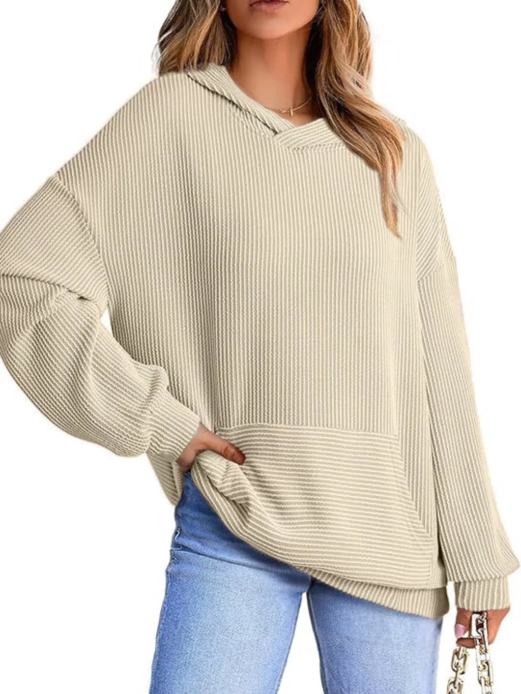 Ribbed Oversized Hoodie Sweatshirt Pocket (5)