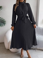 Mock Neck Pleated Midi Dress (24)