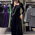 Long Sleeve Rhinestone Maxi Dress variant CJLY212496401AZ|CJLY212496402BY|CJLY212496403CX|CJLY212496404DW|CJLY212496405EV