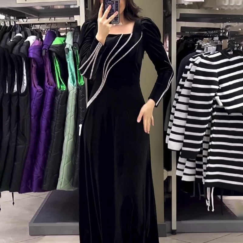 Long Sleeve Rhinestone Maxi Dress variant CJLY212496401AZ|CJLY212496402BY|CJLY212496403CX|CJLY212496404DW|CJLY212496405EV