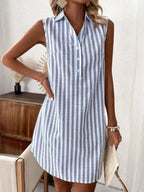 Sleeveless Striped Button Detail Shirt Dress (2)