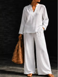 Notched Long Sleeve Top Pants Set
