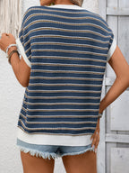 Striped Round Neck Short Sleeve Sweater (9)