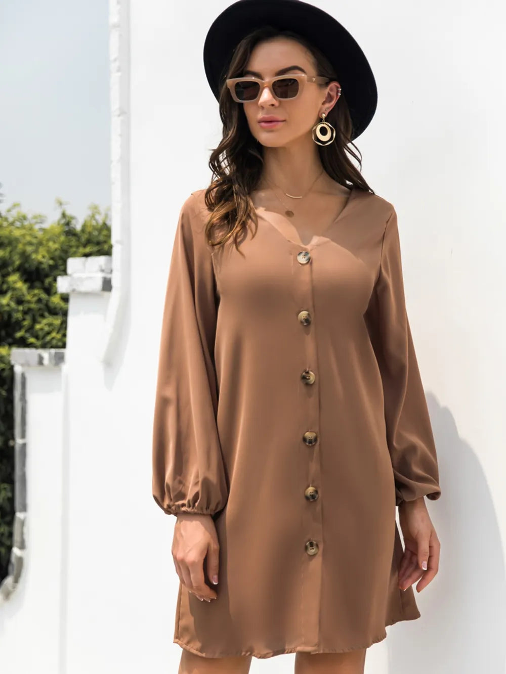 V-neck Long Sleeve Mini Dress (4)