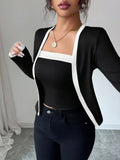 Contrast Trim Cardigan Tank Top Set