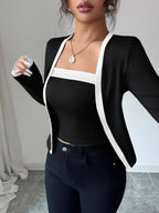 Contrast Trim Cardigan Tank Top Set
